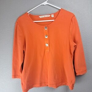 Tommy Hilfiger Women's Button Up Top 3/4 Sleeve Casual Blouse Orange XL